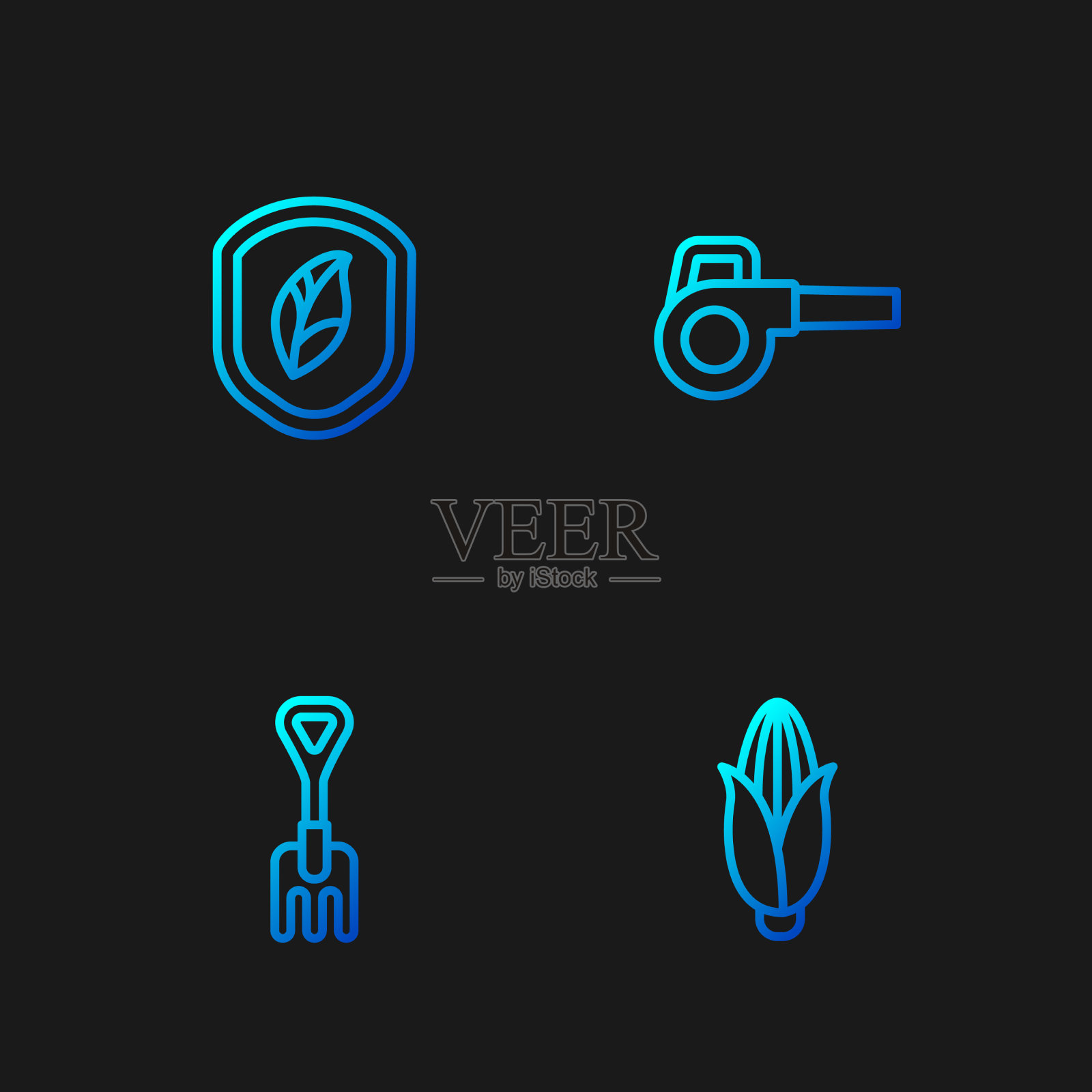 设置线玉米园耙盾与树叶图标素材