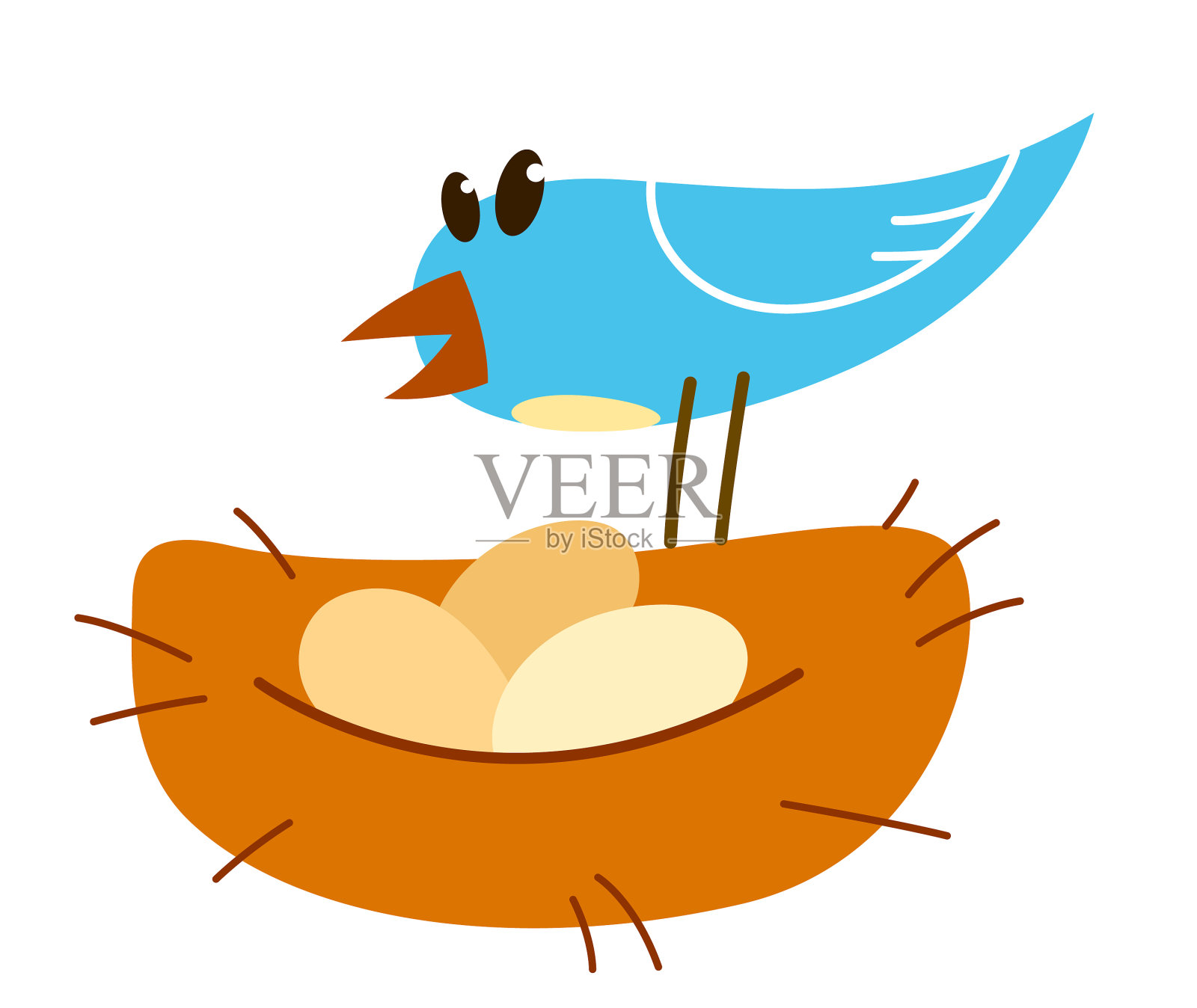 小可爱的小鸟筑巢有趣的卡通flat设计元素图片