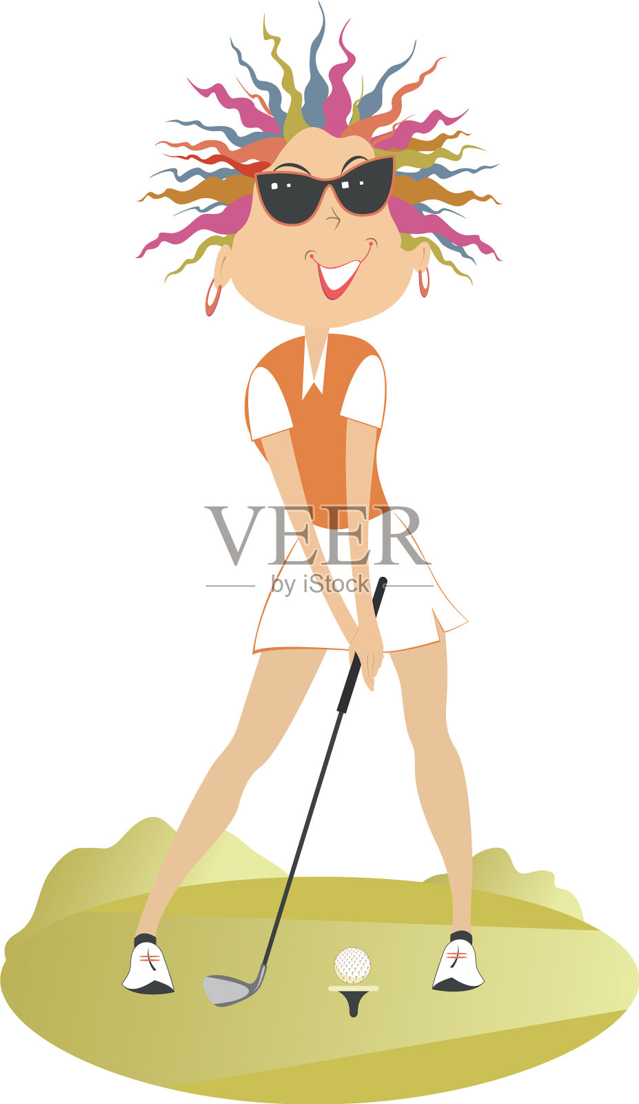 年轻女子在高尔夫球场打高尔夫球设计元素图片