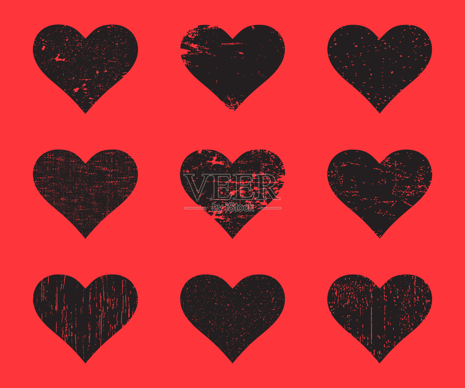 黑色垃圾心设置心疼纹理心图标素材