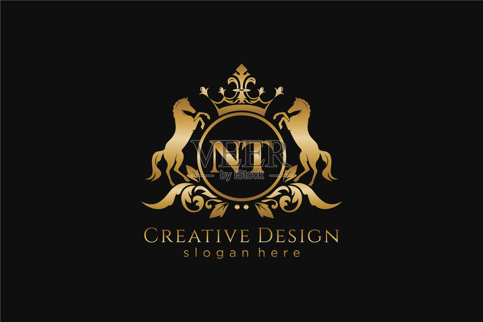 初始nt复古金冠与圆圈和两个插画图片素材