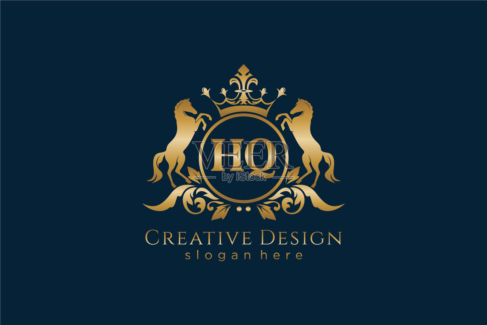 初始总部复古金色徽章与圆圈和两个插画图片素材