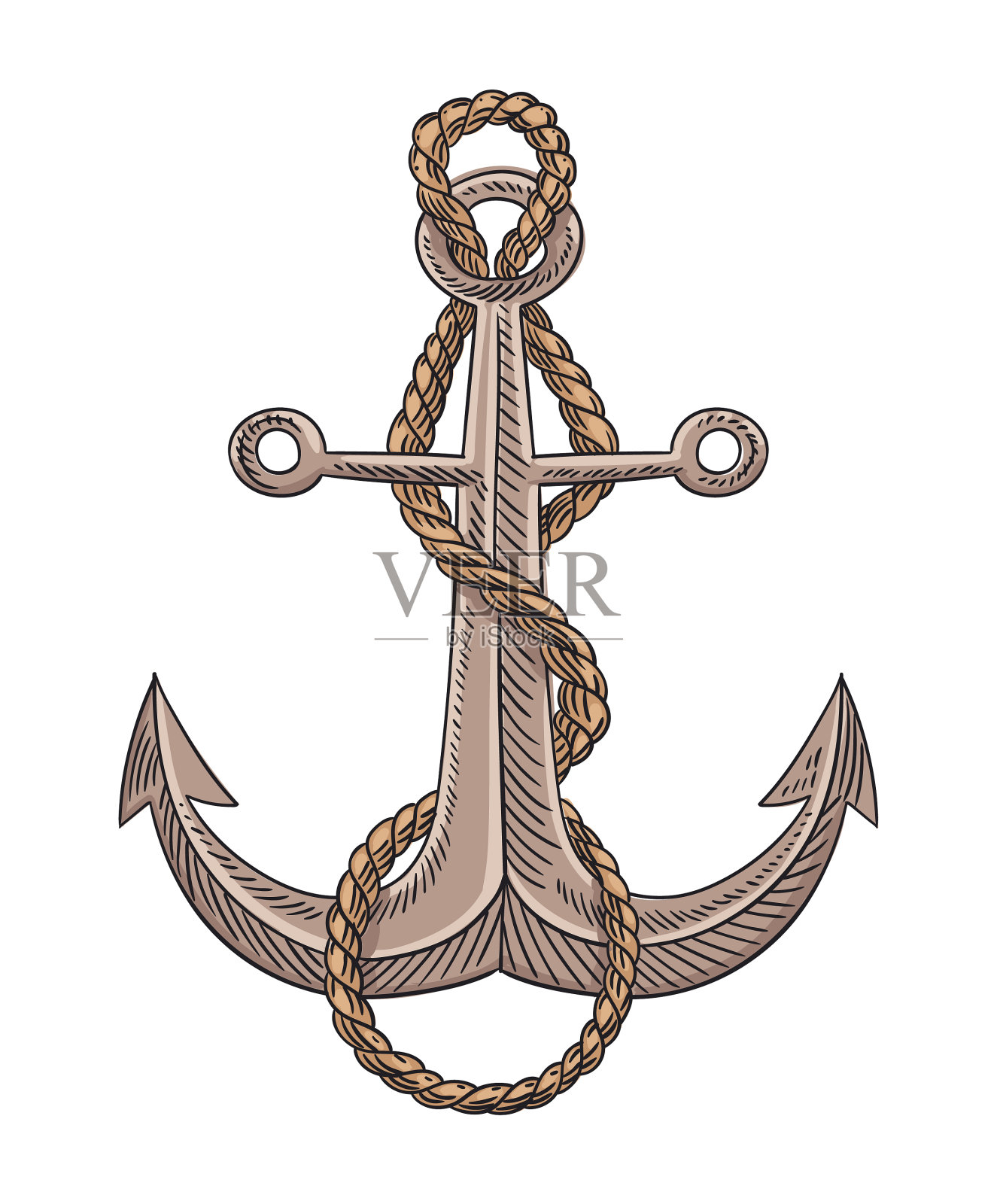 锚和绳素描雕刻设计元素图片