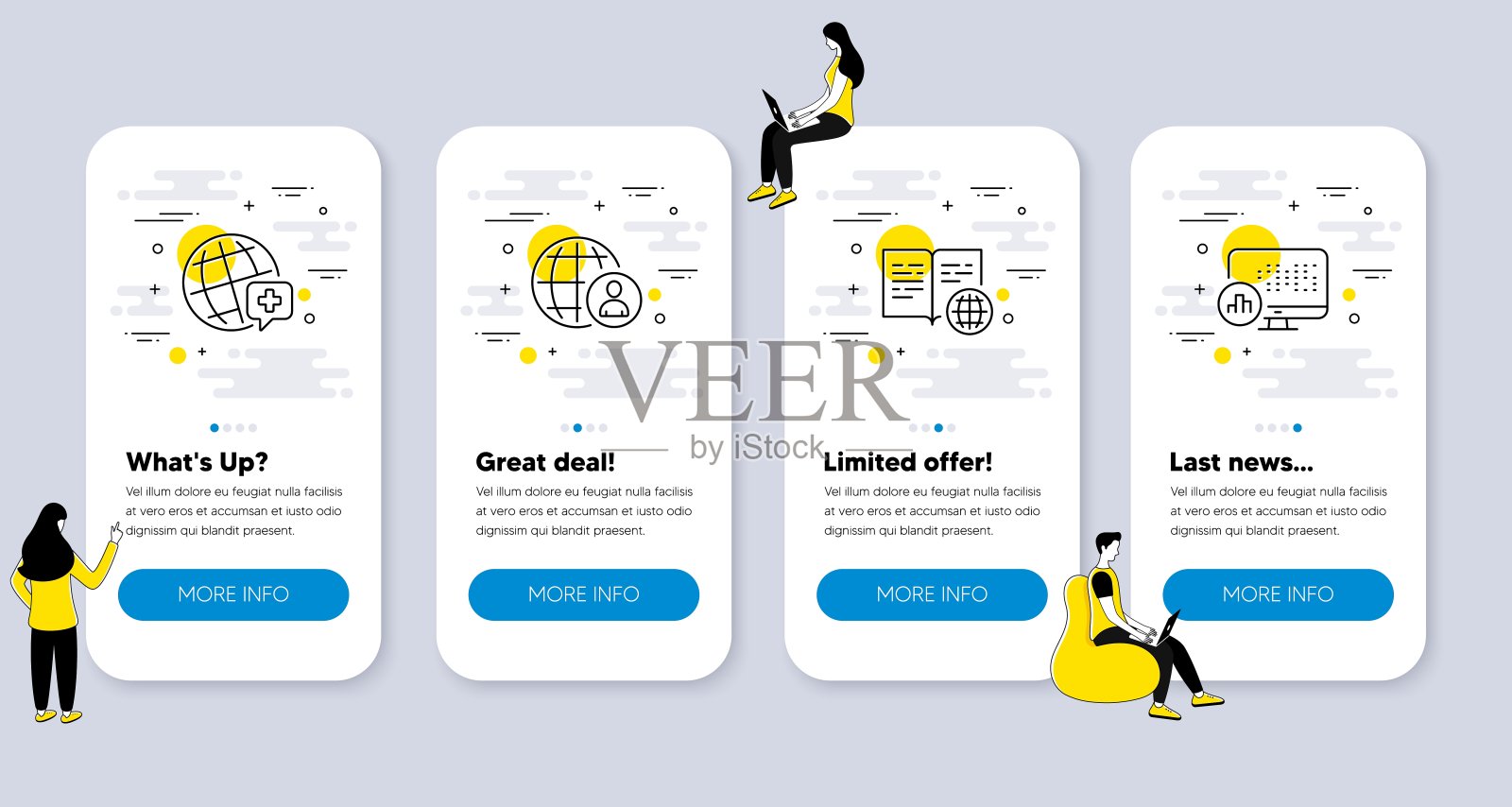 集科学图标，如世界医学，国际招聘，互联网书籍。向量插画图片素材