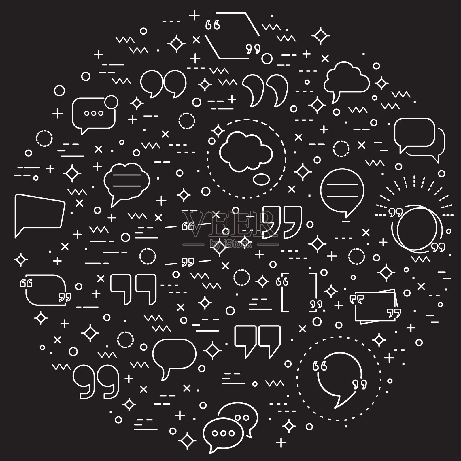 简单的一组引号和演讲气泡相关的矢量线插图。插画图片素材