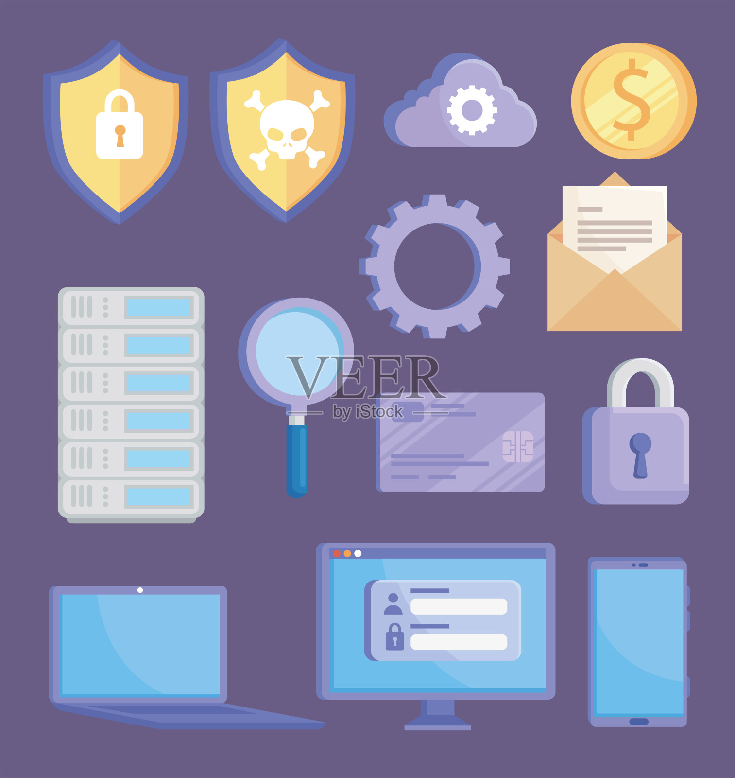 网络安全符号集插画图片素材