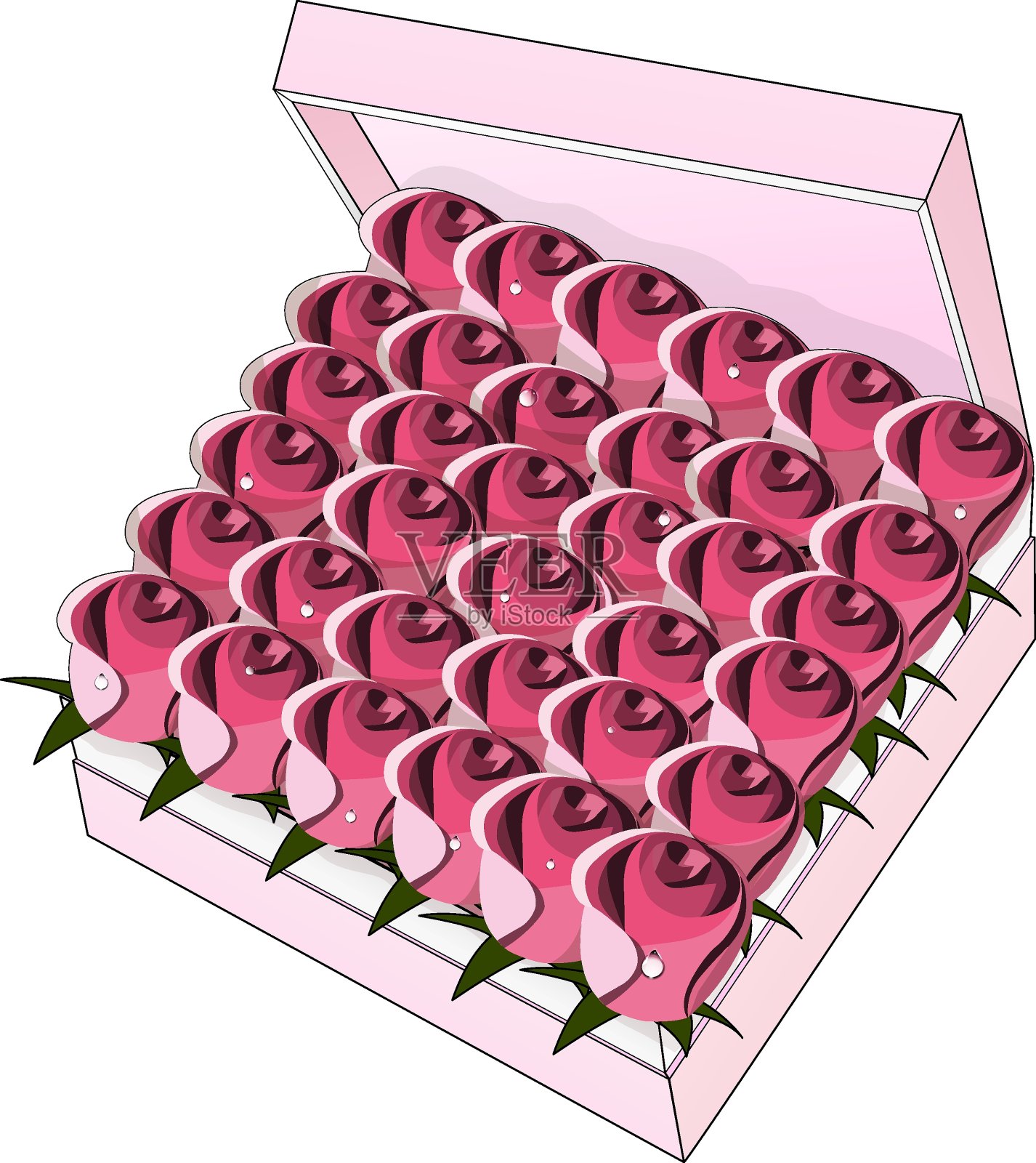 粉红色的盒子上有红玫瑰。插画图片素材