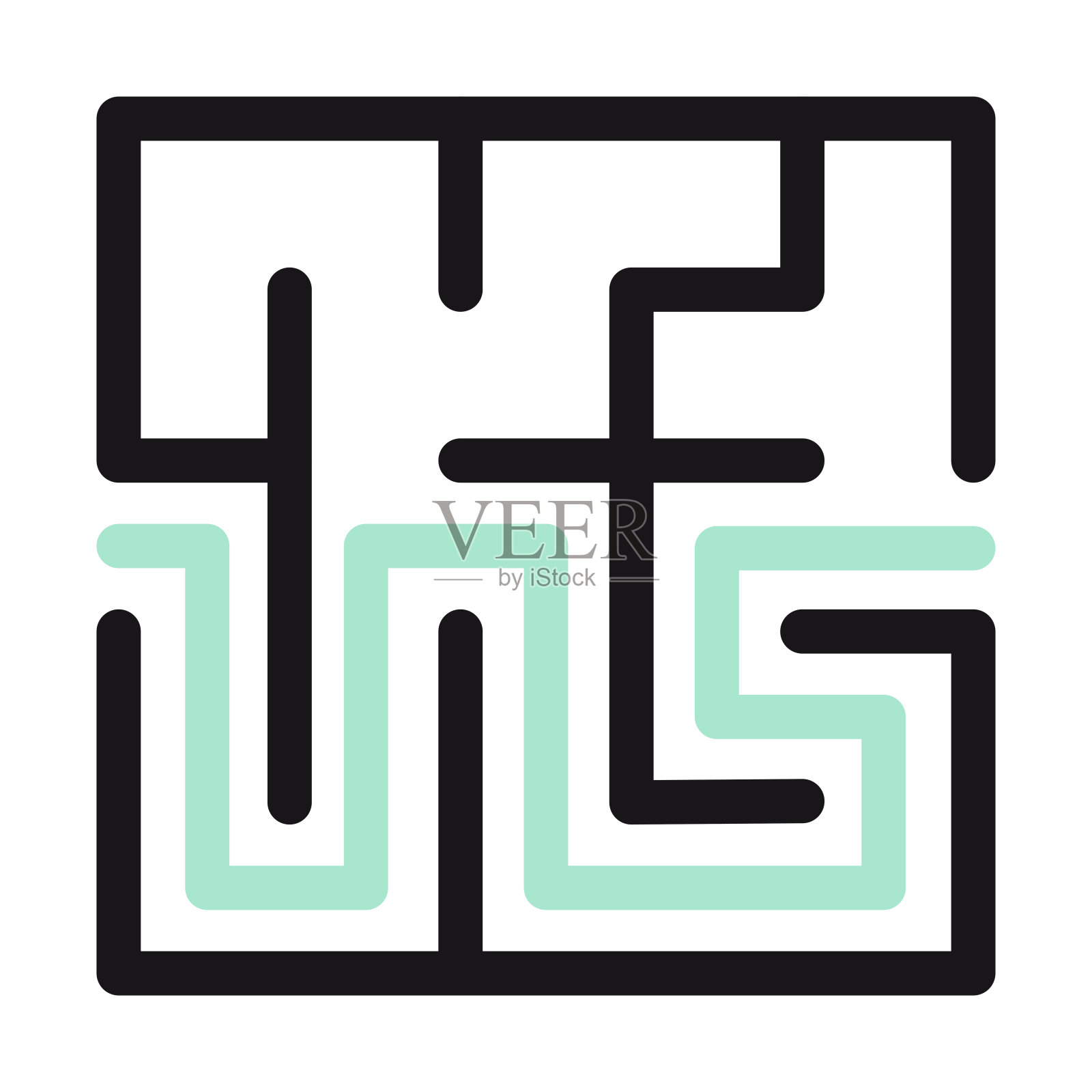 抽象的迷宫。找到正确的方法。孤立的简单的方形迷宫黑色的线在白色的背景。矢量插图。插画图片素材