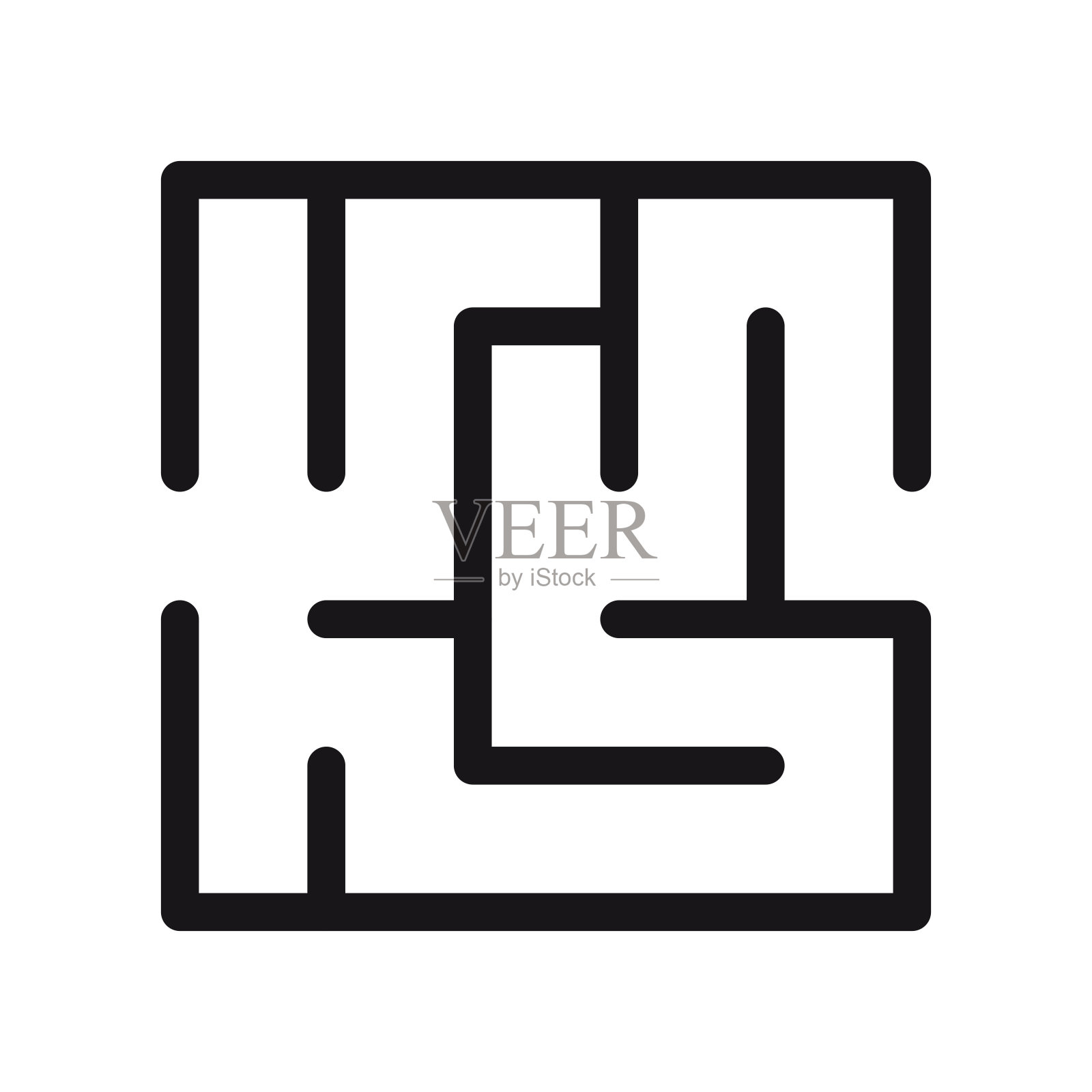 抽象的迷宫。找到正确的方法。孤立的简单的方形迷宫黑色的线在白色的背景。矢量插图。插画图片素材