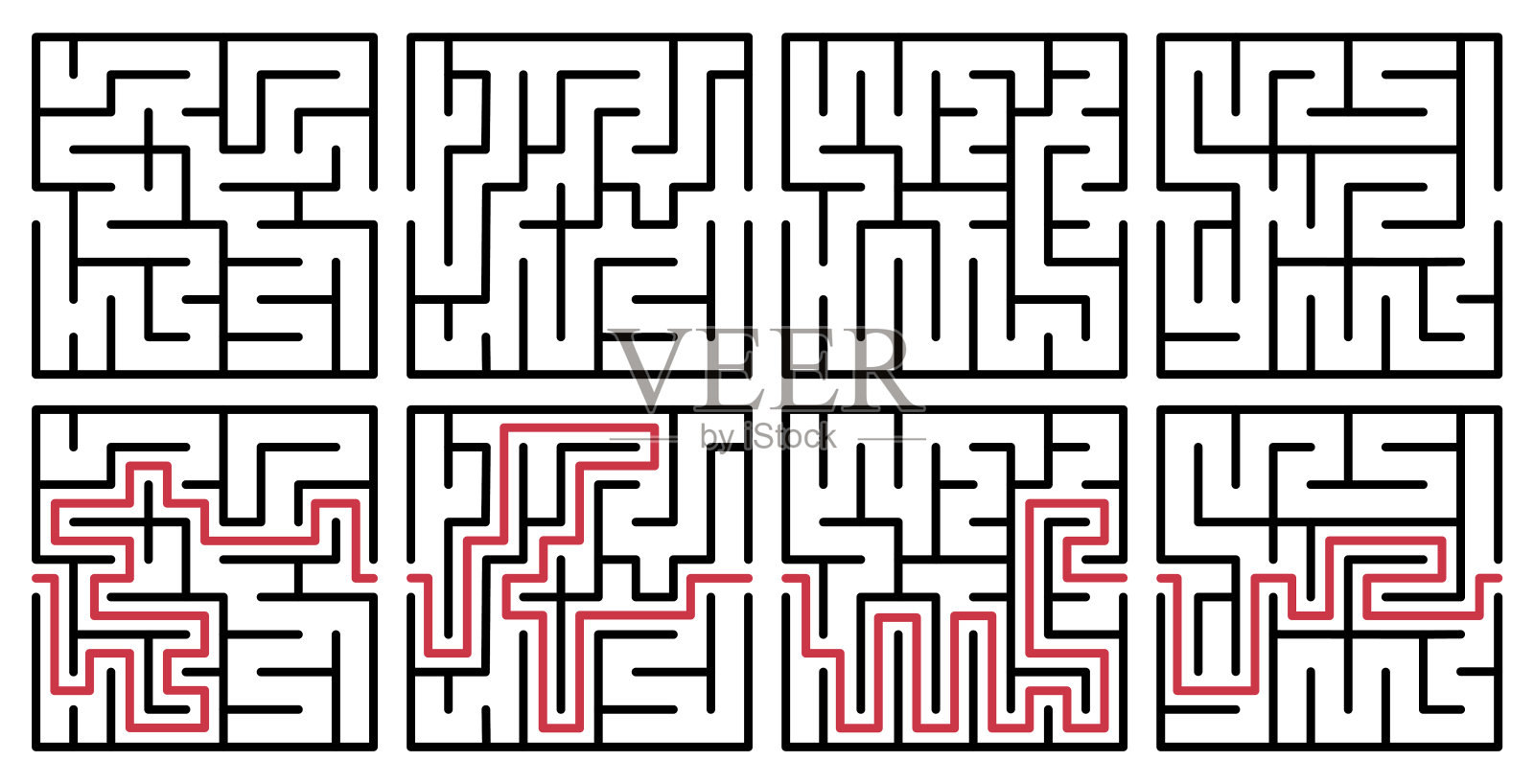抽象的迷宫。找到正确的方法。孤立的简单的方形迷宫黑色的线在白色的背景。矢量插图。插画图片素材