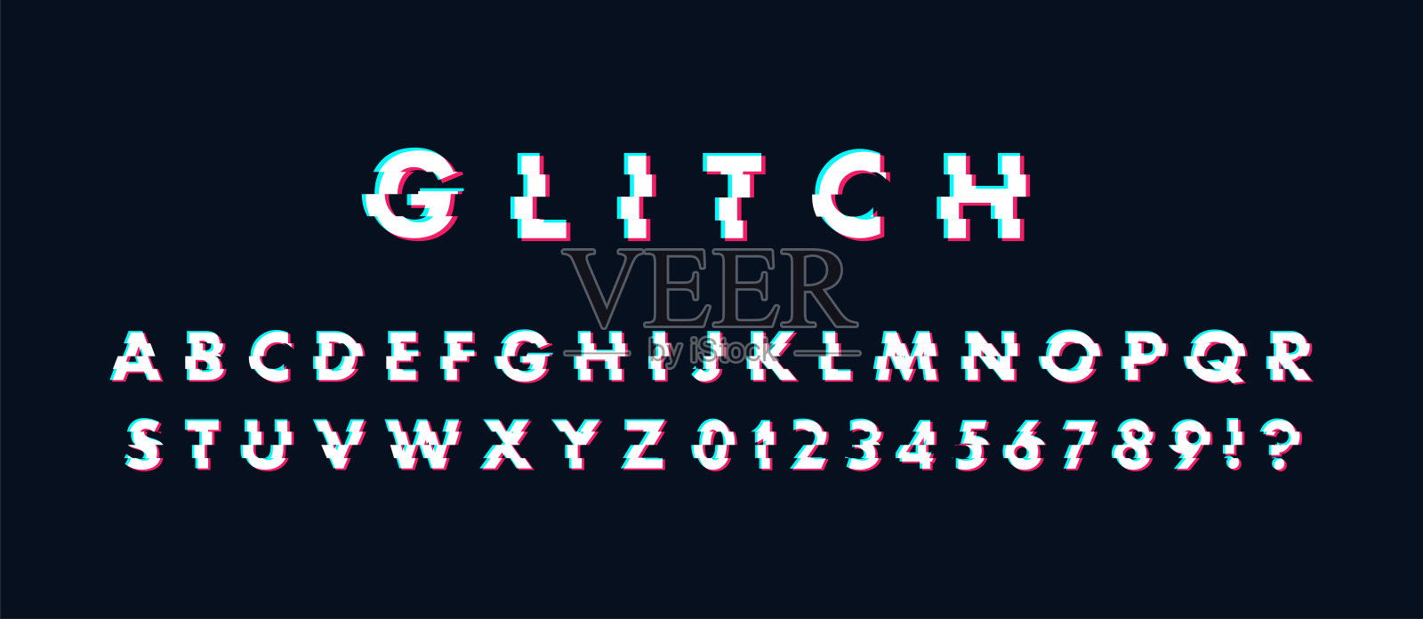 字体在小故障抽象现代风格的艺术背景。向量插画图片素材