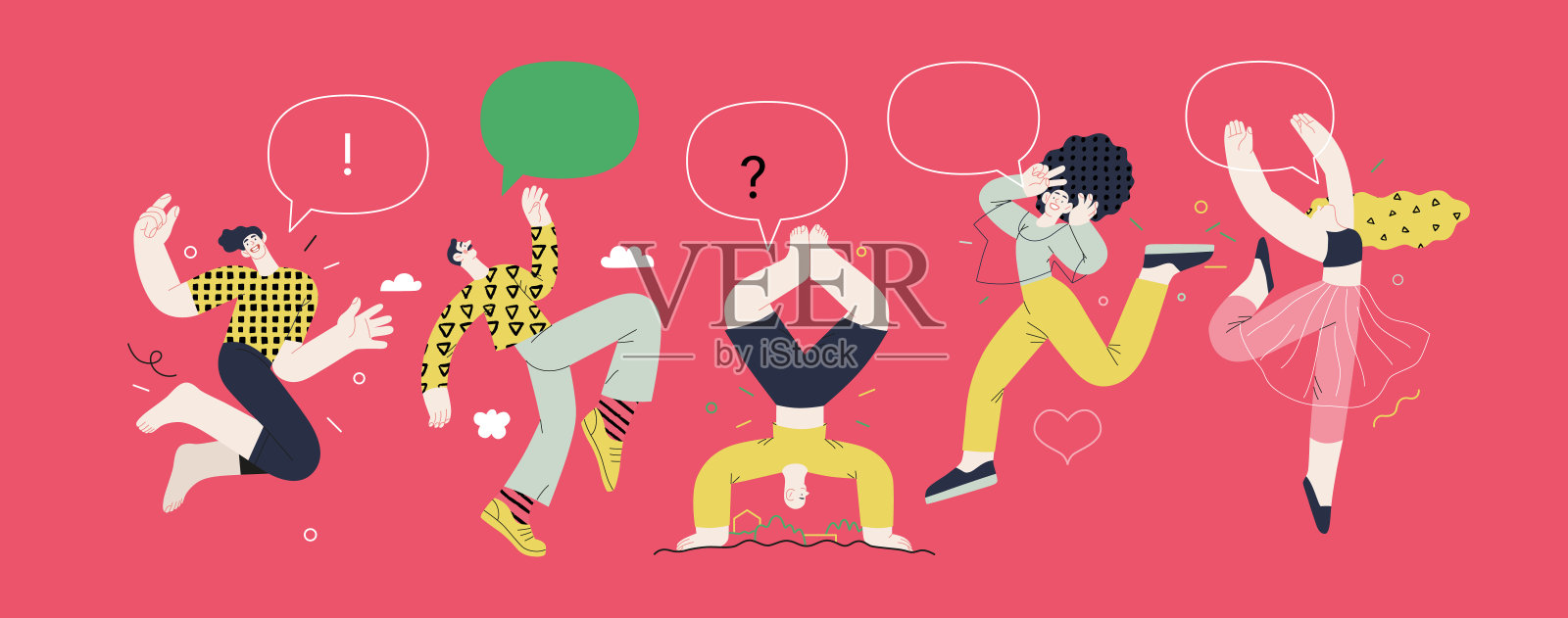 幸福——幸福的人们高高兴兴地跳起来插画图片素材