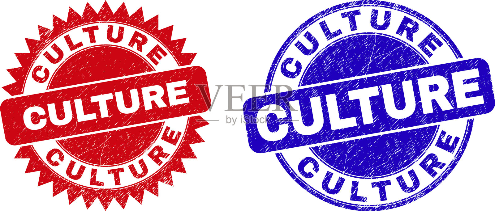 文化圆形印章和玫瑰花形印章插画图片素材