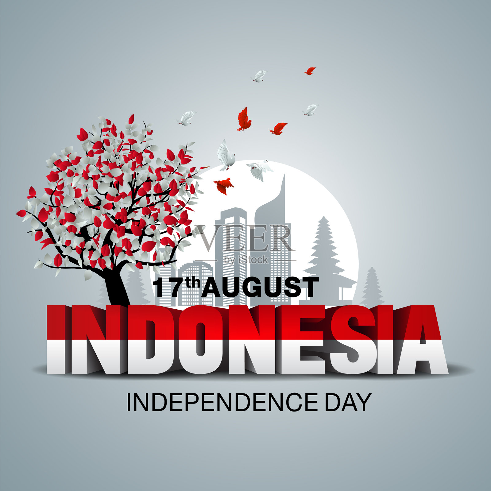 印度尼西亚独立日快乐插画图片素材