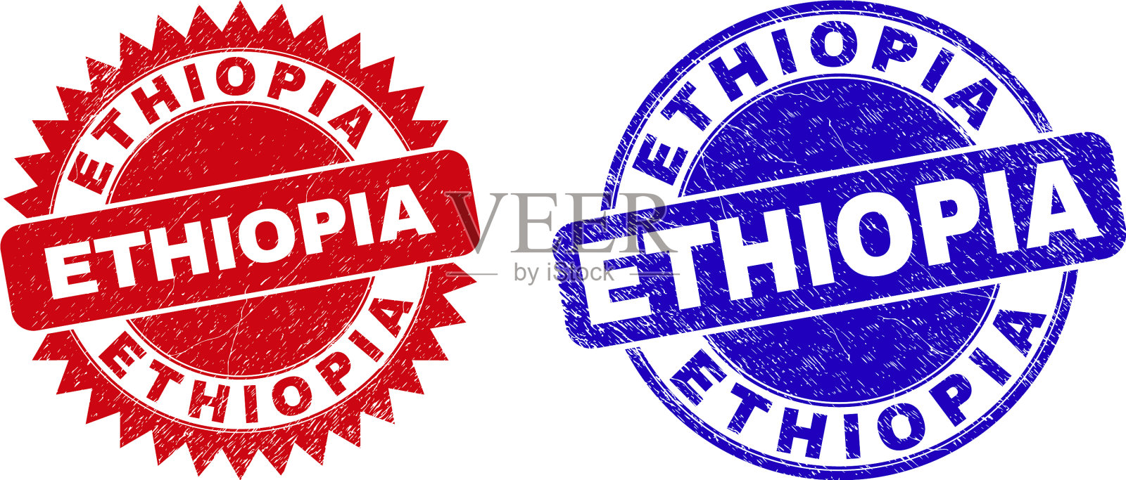 埃塞俄比亚圆形和玫瑰形邮票印章插画图片素材