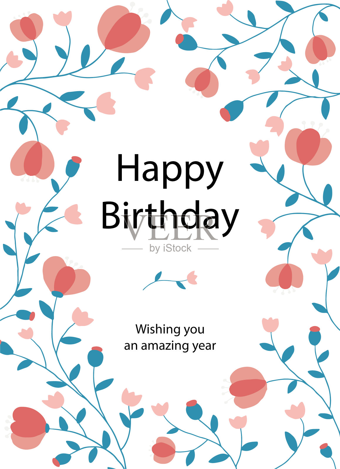 生日贺卡模板与花卉框架插画图片素材