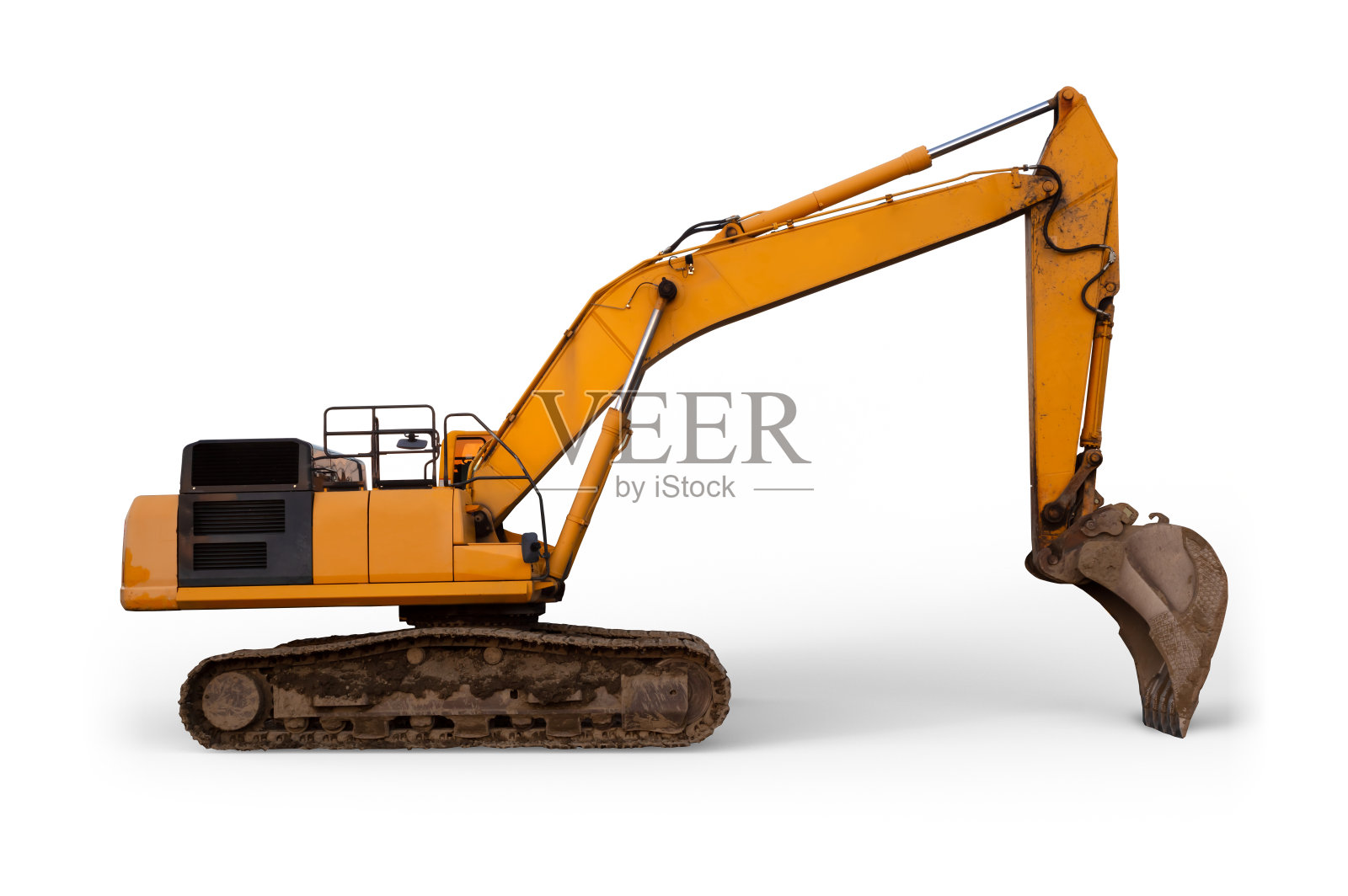 施工重型工具黄色挖掘机液压挖土机白色背景照片摄影图片