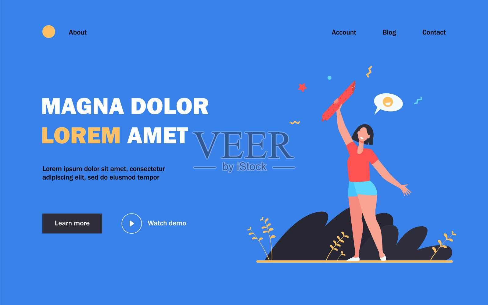 快乐的女人拿着意大利香肠设计模板素材