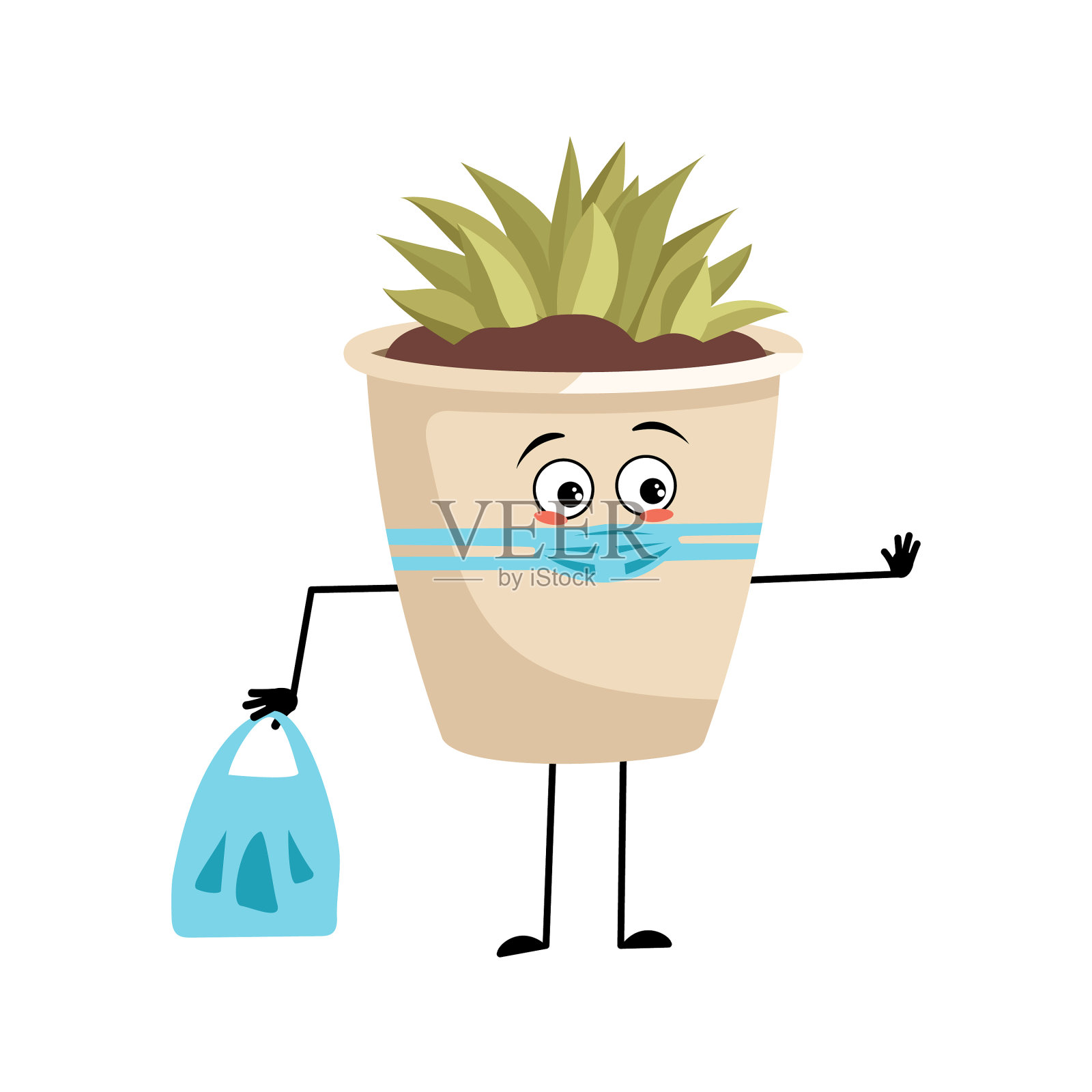 可爱的人物室内盆栽与悲伤设计元素图片