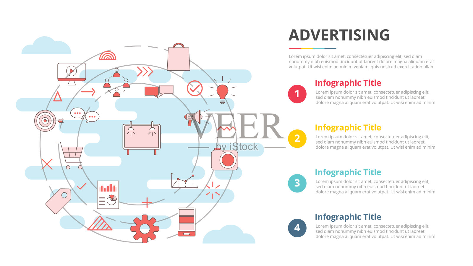 商业广告概念为信息图形模板，banner带有四点信息列表插画图片素材