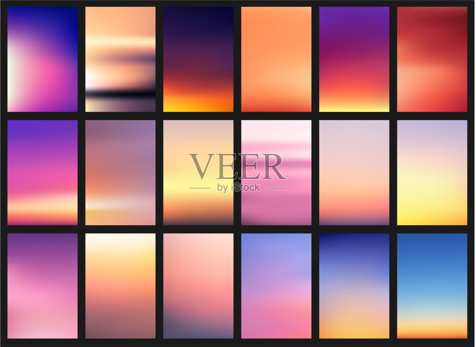 设置多彩的日落和日出卡片模糊插画图片素材