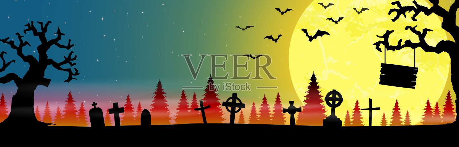 满月时林地前的万圣节墓地插画图片素材