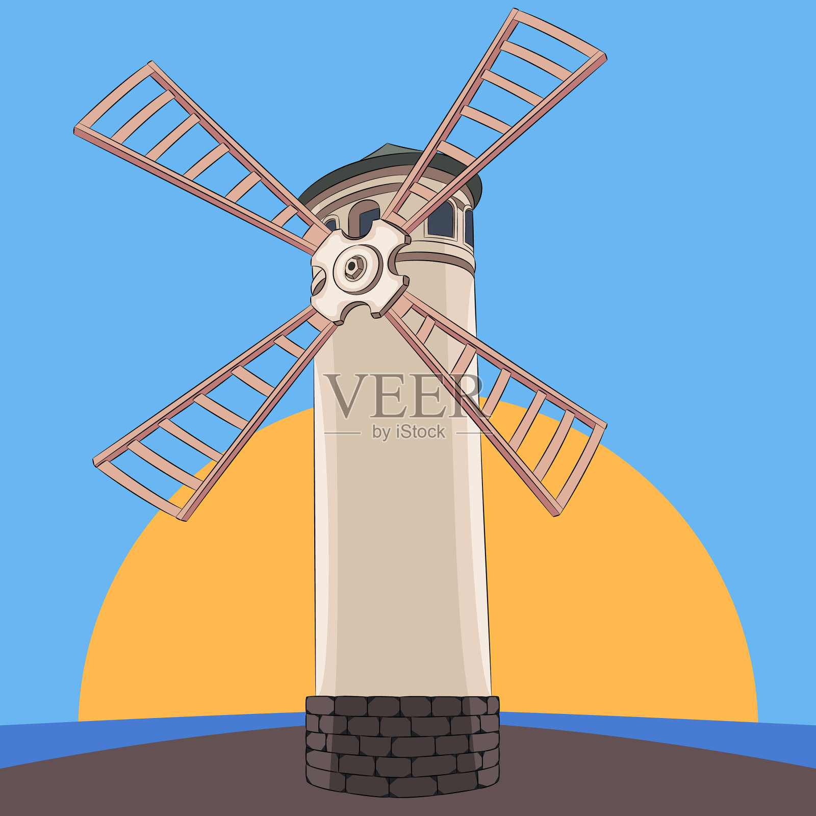 白色的灯塔磨坊的背景插画图片素材