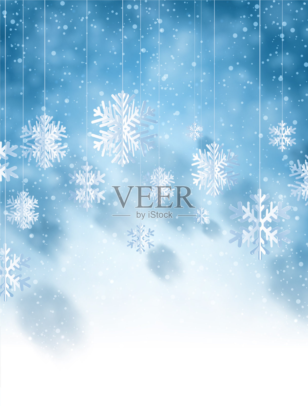 冬季蓝色背景与白色纸kirigami插画图片素材