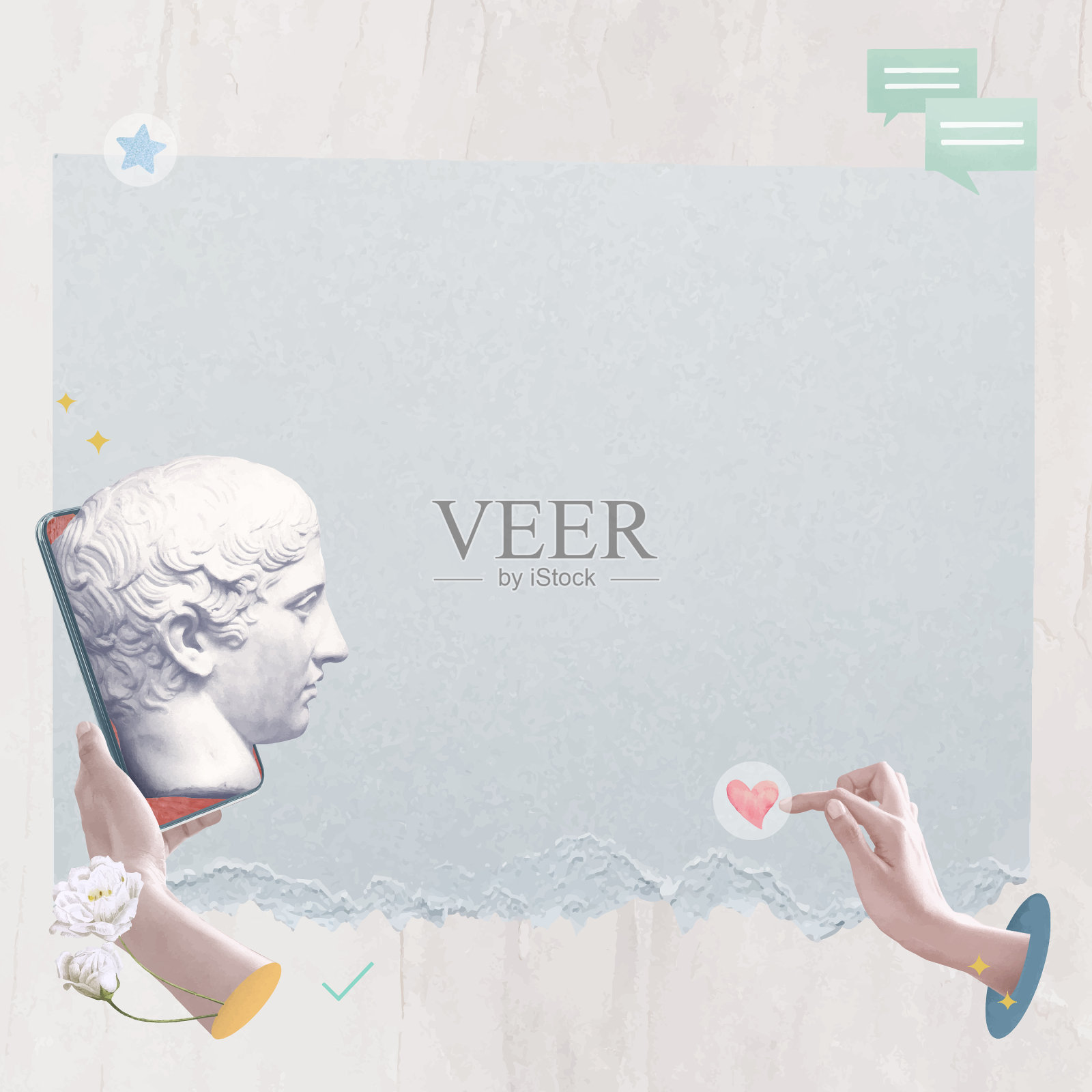 审美网上约会框蓝色希腊神插画图片素材