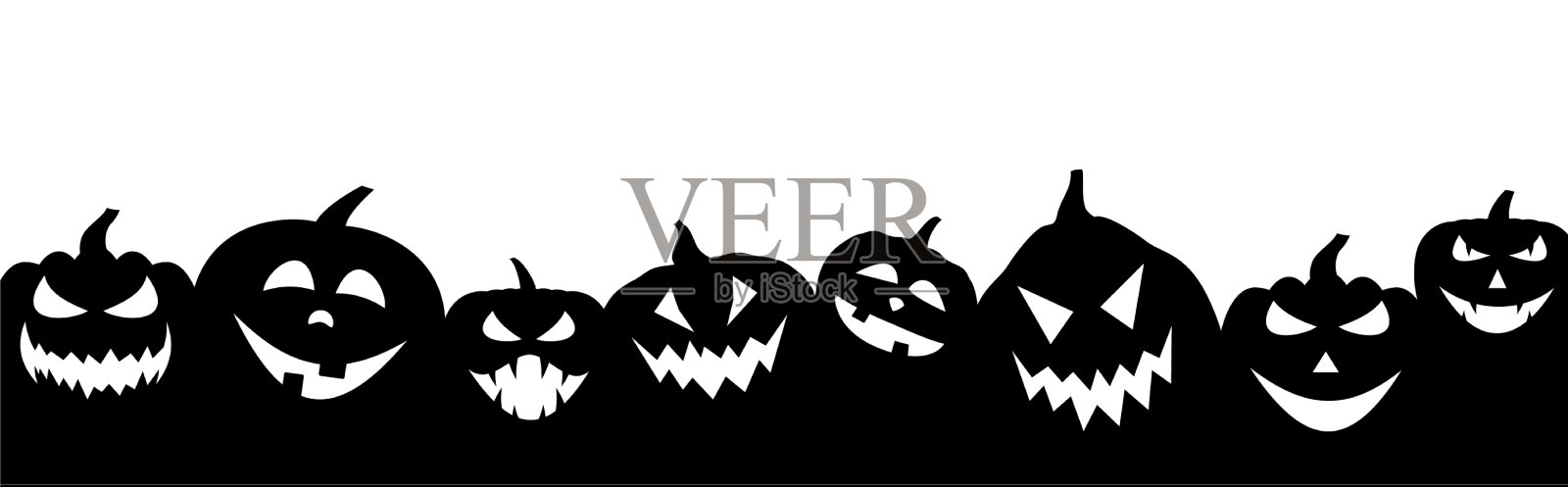 白色背景上的黑色万圣节南瓜插画图片素材