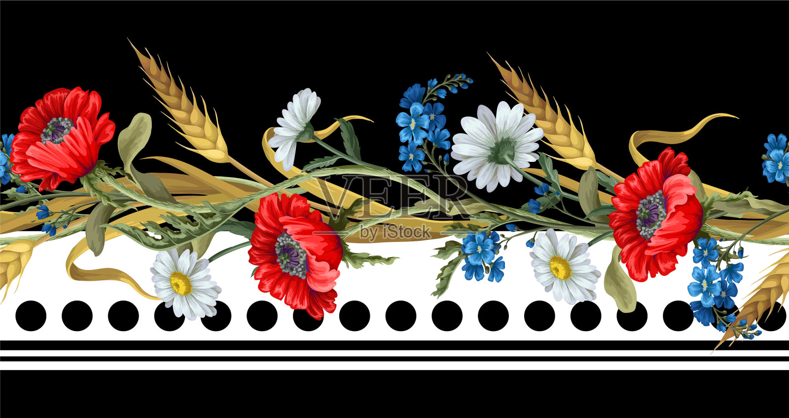 与植物花(如罂粟)接壤的插画图片素材