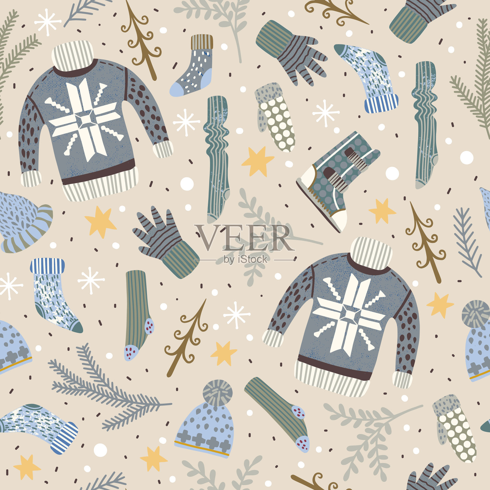 无缝的图案与圣诞元素和插画图片素材