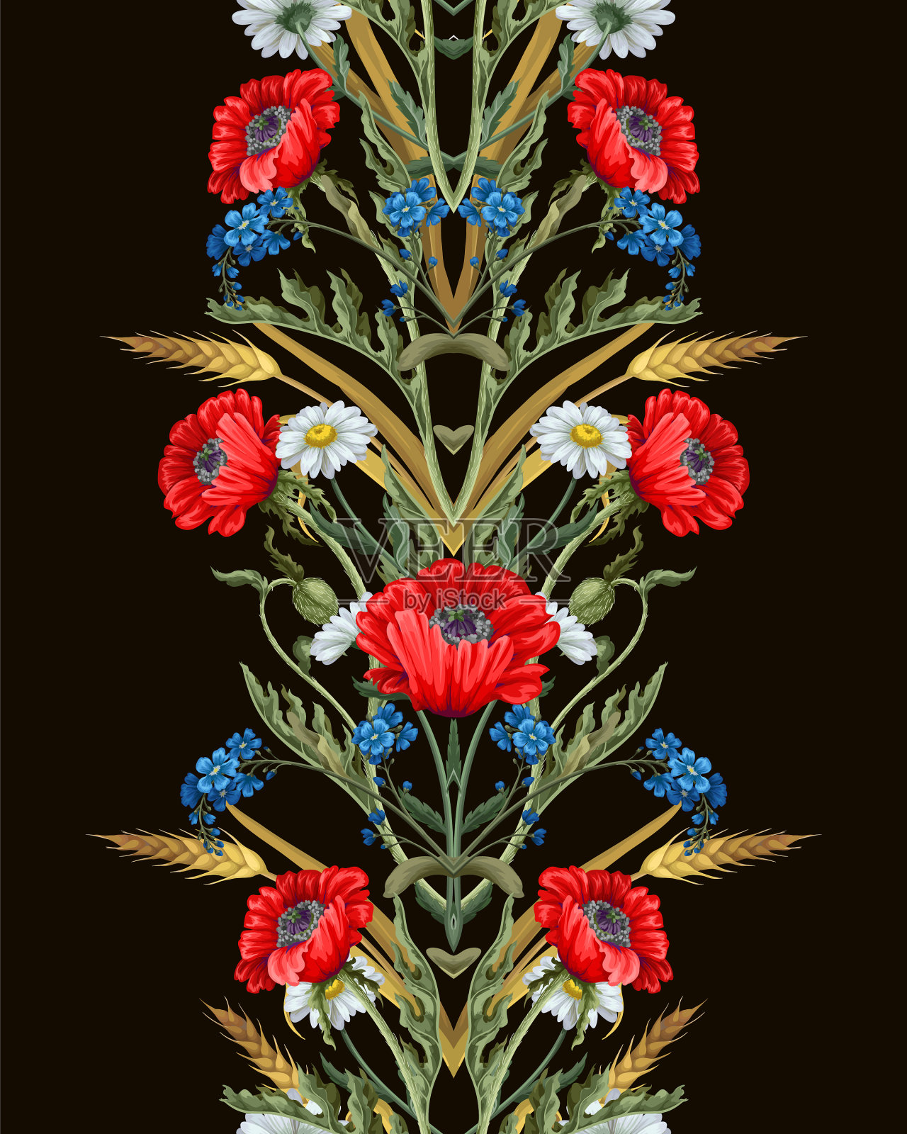 与植物花(如罂粟)接壤的插画图片素材