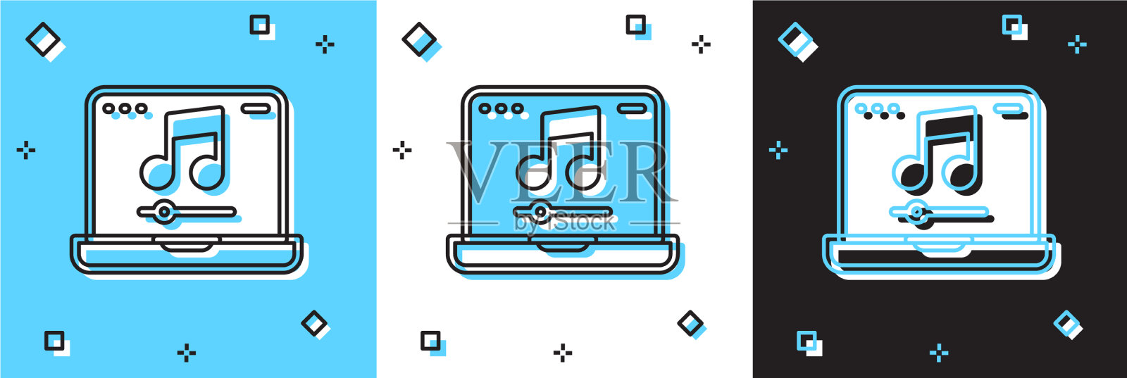 设置笔记本电脑与音乐符号在屏幕图标插画图片素材