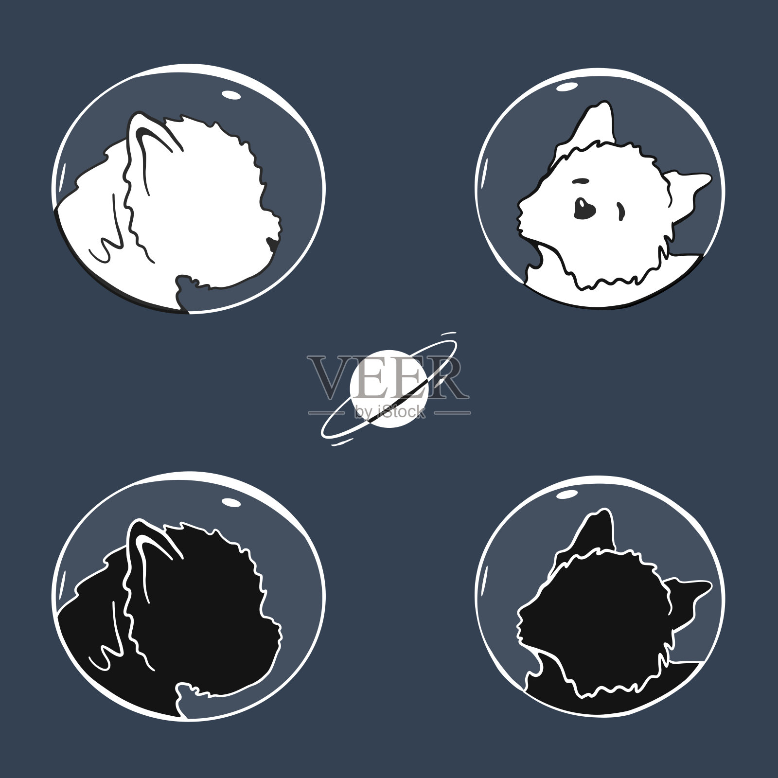 宇航员头盔里的狗的矢量插图插画图片素材