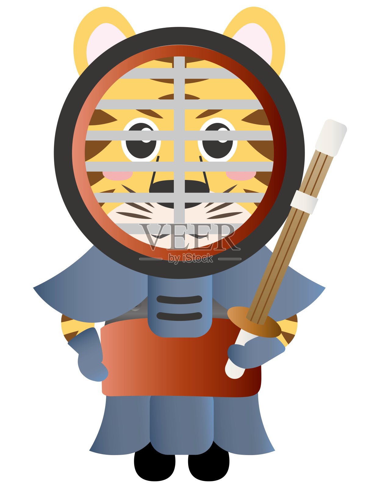 老虎在运动，老虎穿着竹剑剑道盔甲/插图材料(矢量插图)插画图片素材