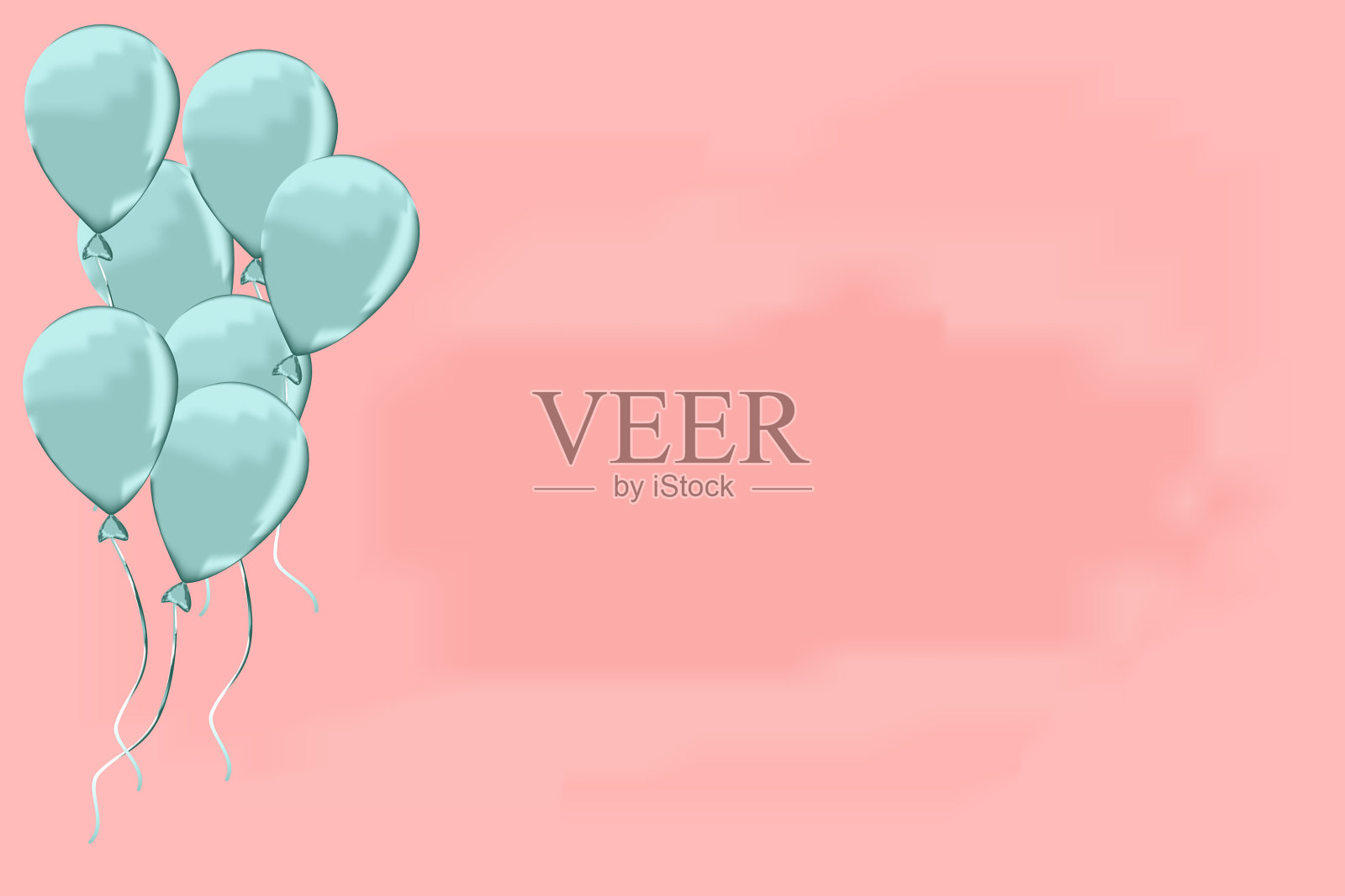 蓝色气球被孤立在红粉色的背景上插画图片素材