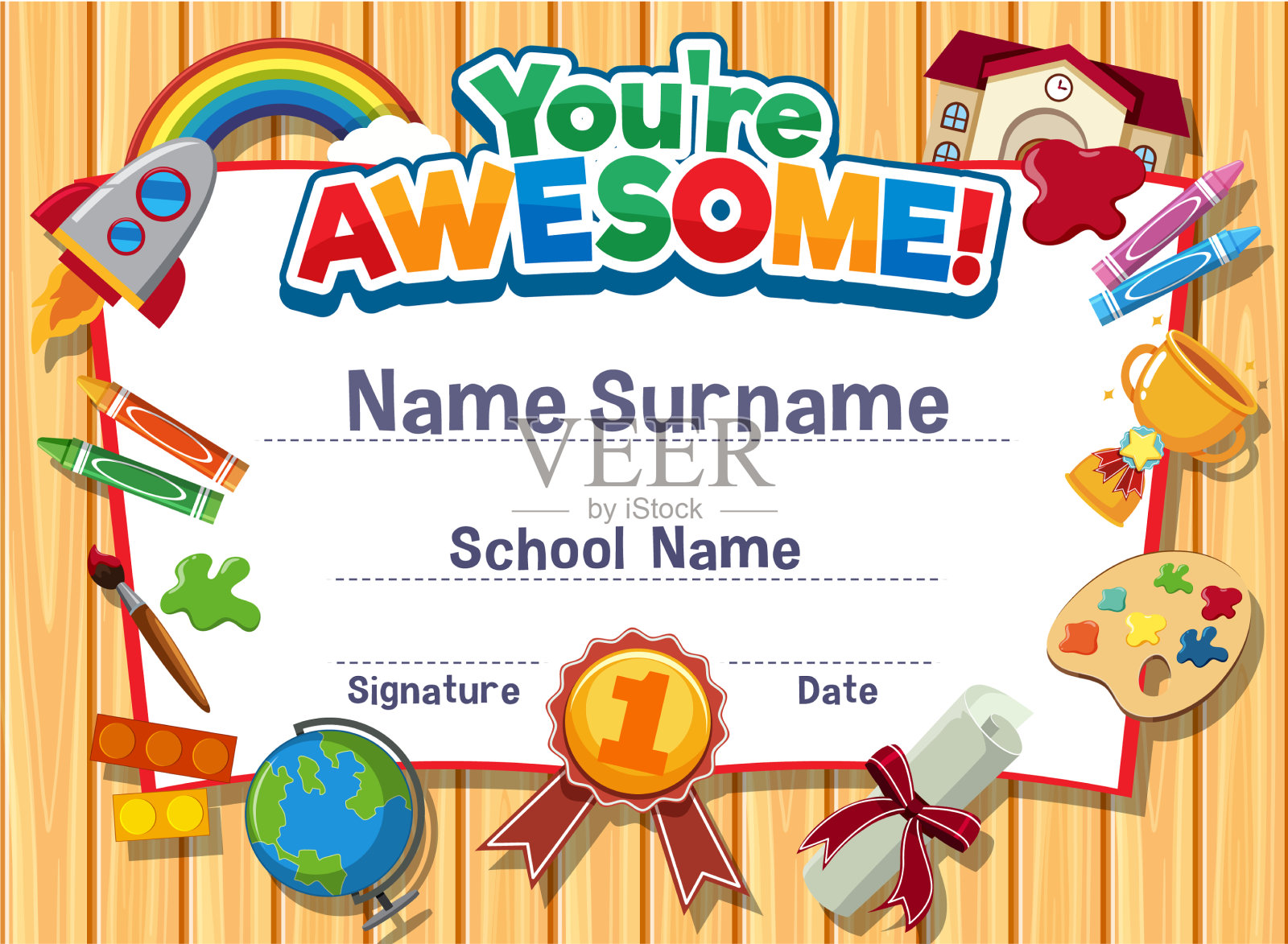 儿童可爱励志漫画证书插画图片素材