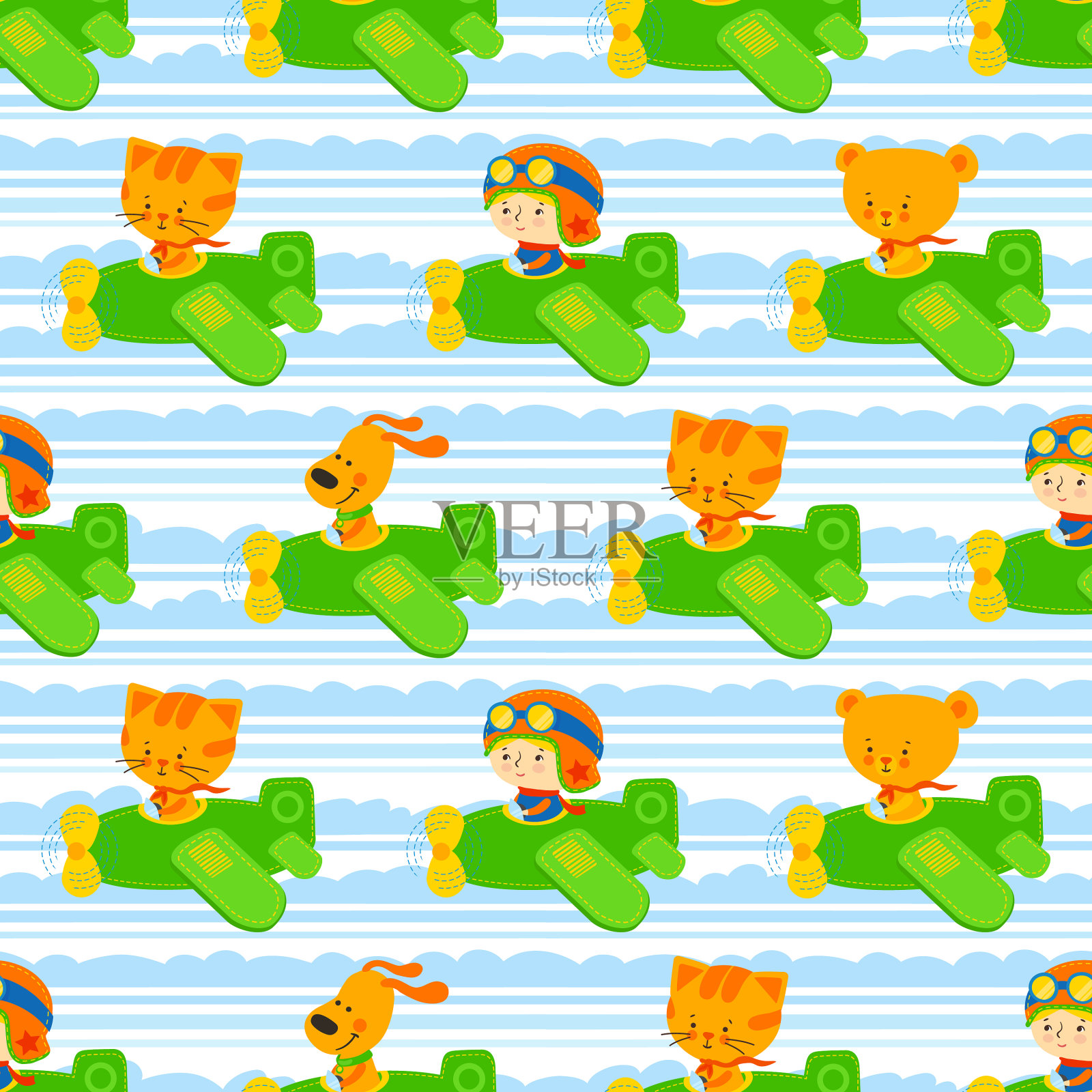 可爱的飞行员无缝模式男孩和女孩插画图片素材