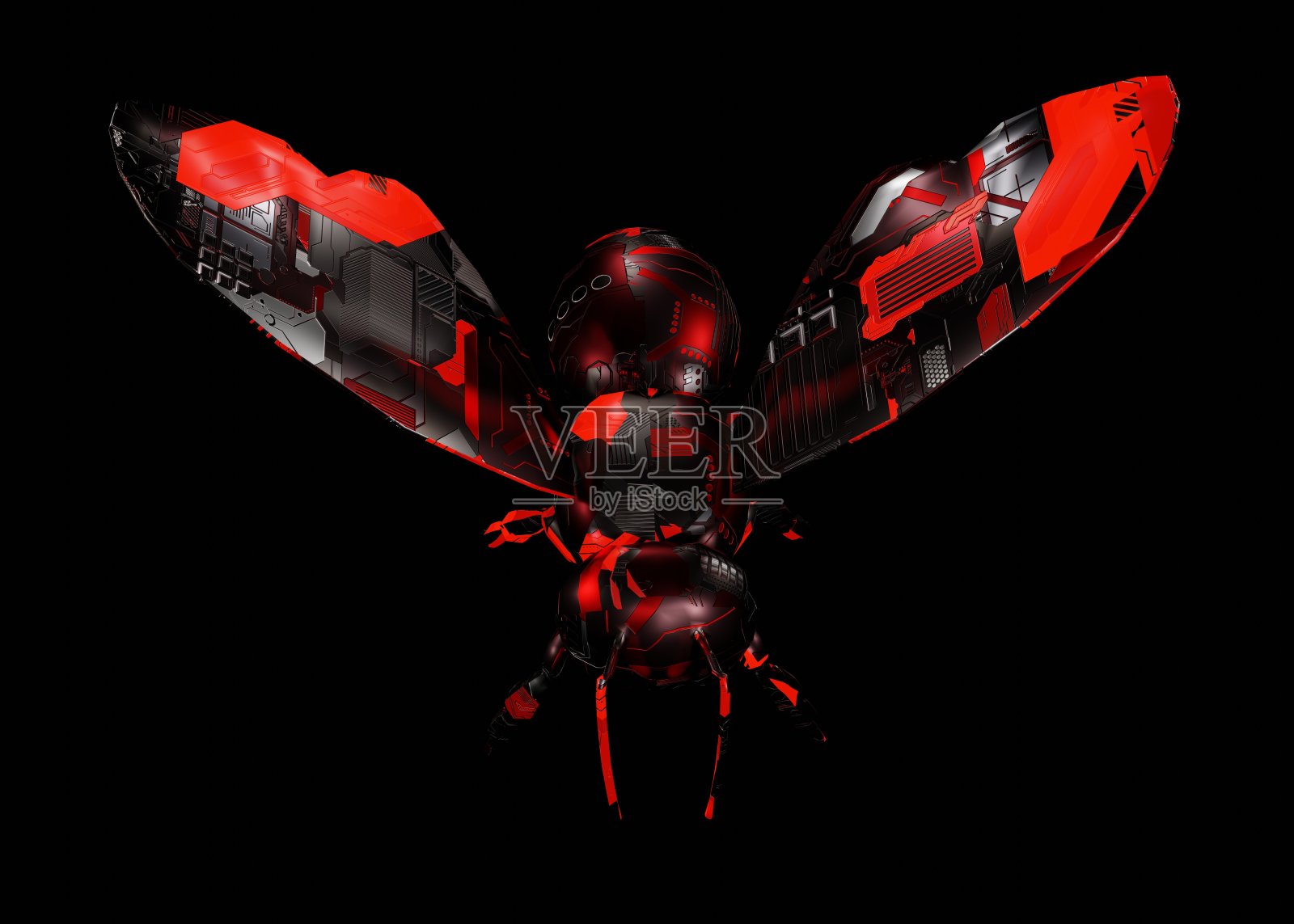 3d渲染插图的未来机械蜜蜂在黑暗的背景照片摄影图片