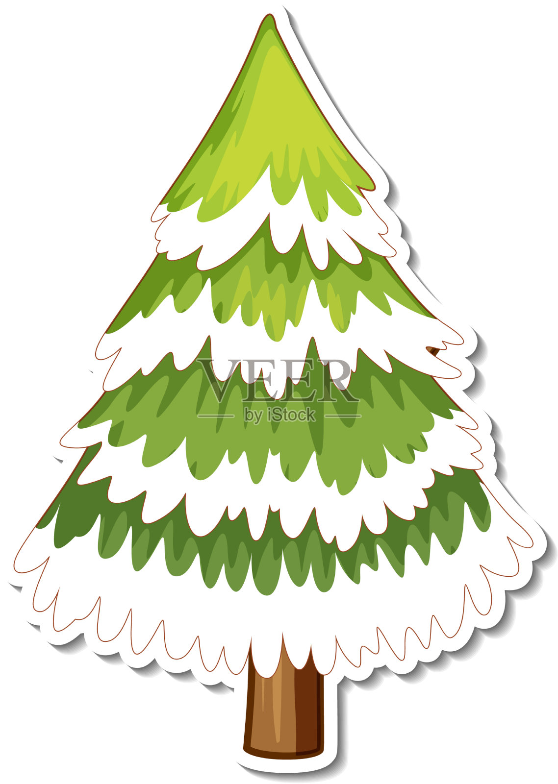 松树上贴满雪的卡通贴纸设计元素图片