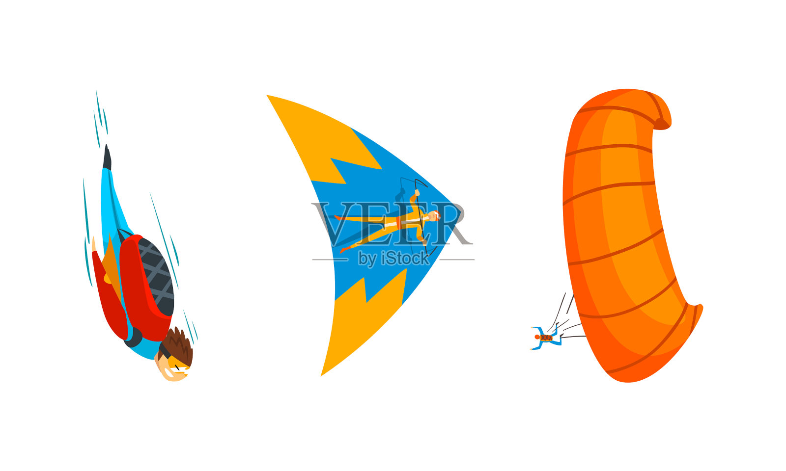 跳伞者用降落伞和滑翔伞飞行设计元素图片