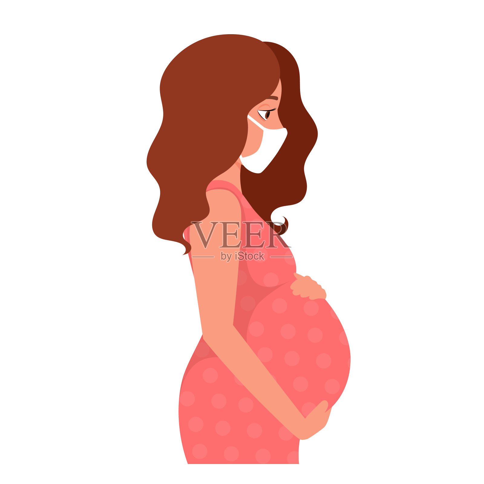 孕妇戴防护口罩插画图片素材