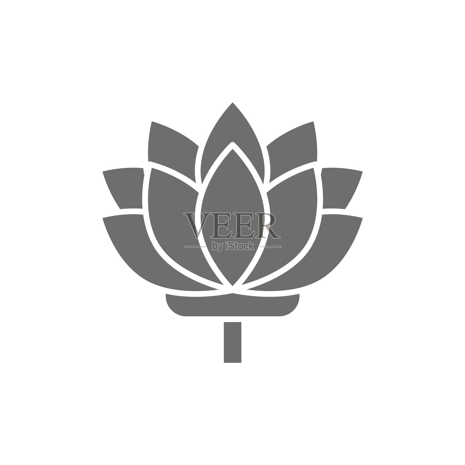 莲花印度花灰色图标孤立在白色图标素材