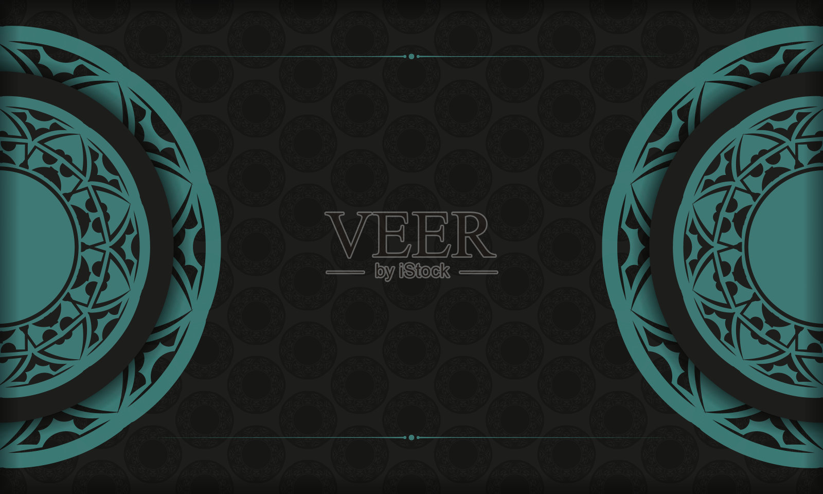 可以打印的明信片设计与抽象的装饰。黑色旗帜模板与希腊蓝色的装饰和地方为您的文本插画图片素材