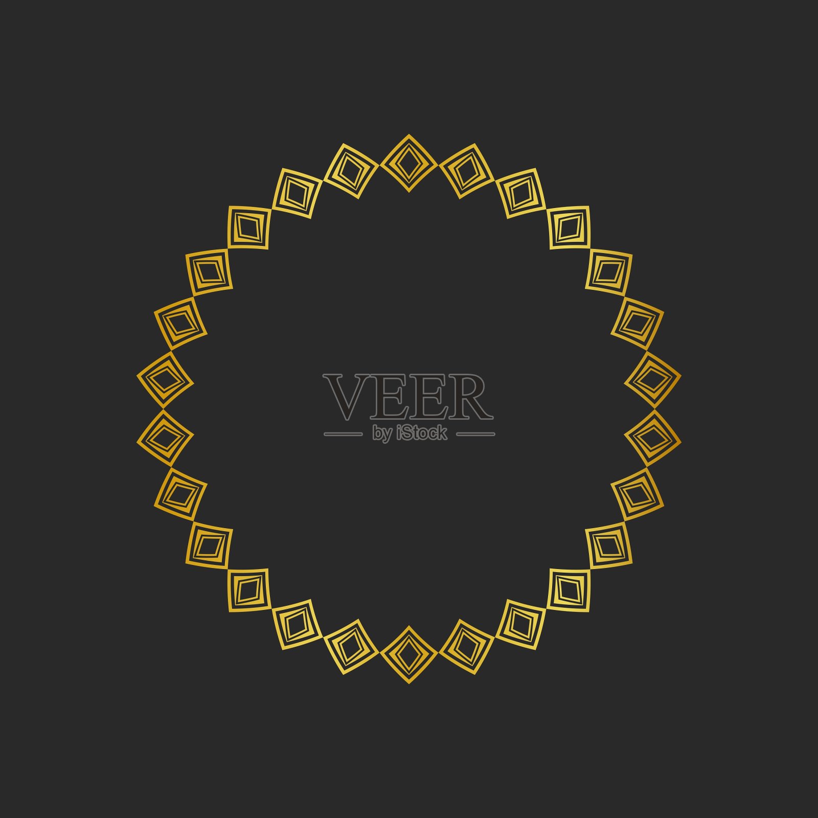 黑色背景和金色几何元素的集合。图标，标志和无缝模式。模板与豪华铝箔包装插画图片素材