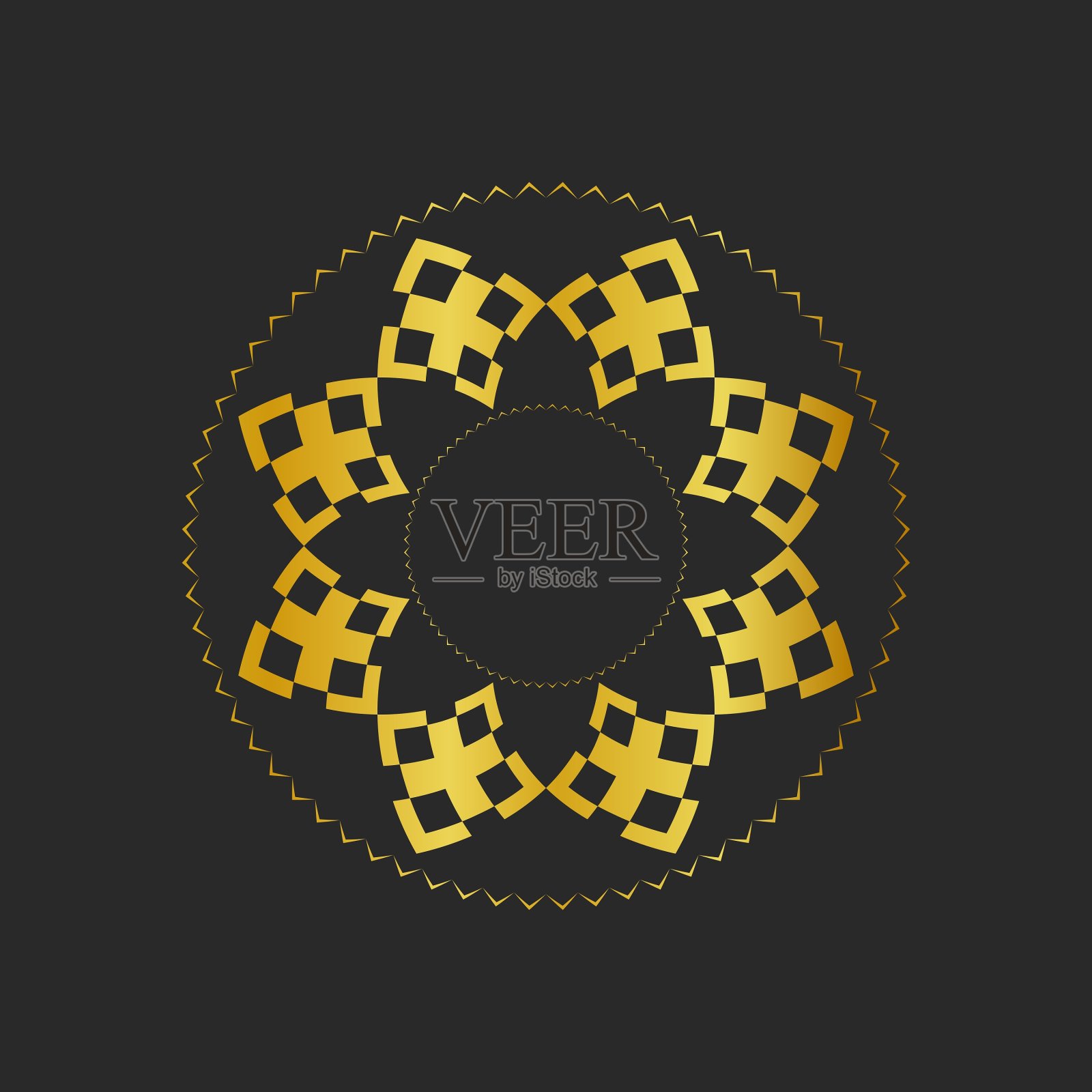 黑色背景和金色几何元素的集合。图标，标志和无缝模式。模板与豪华铝箔包装插画图片素材