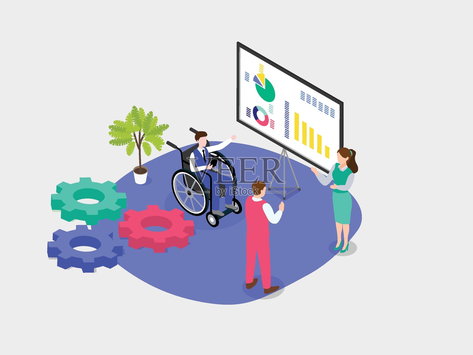 坐在轮椅上的残疾商人在开会插画图片素材