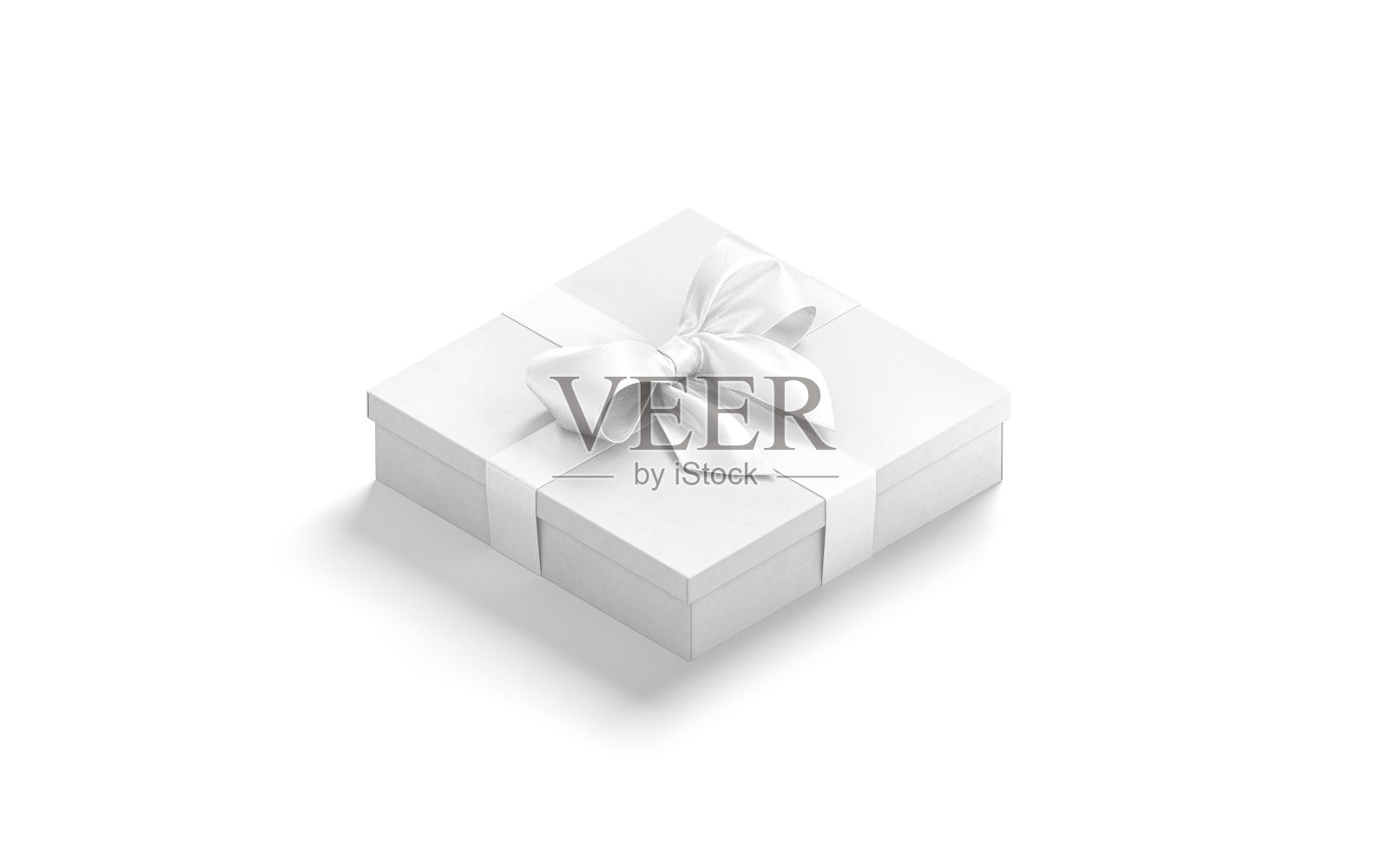 空白的白色礼品盒丝带蝴蝶结模型，侧视照片摄影图片