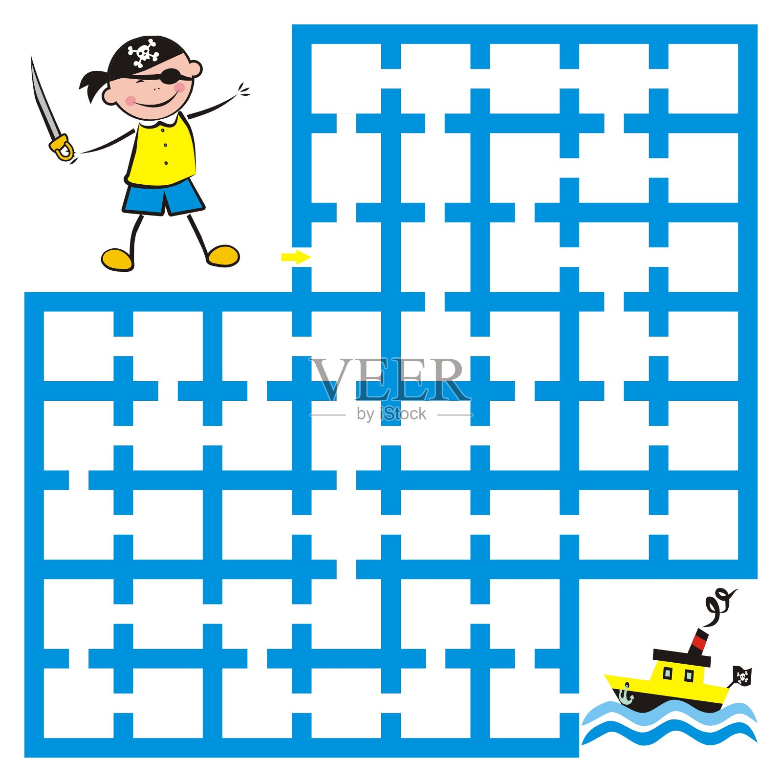 迷宫，游戏，海盗和船，eps。插画图片素材